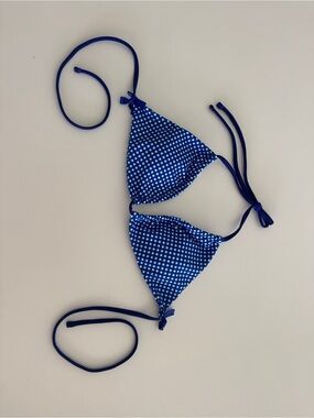 Bikini top of Blue Gingham with tiny Bows Triangle Swim Top size SMALL.   NWOT
